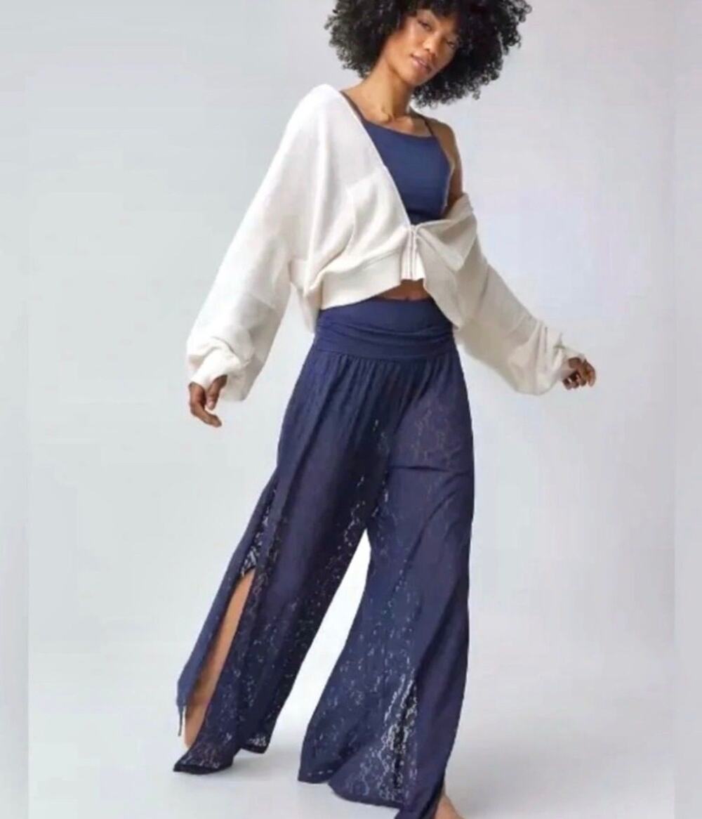 NWT Aerie Go With The Flow Lace Wide Leg Pants Navy Large